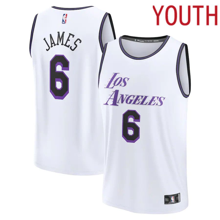 Youth Los Angeles Lakers #6 LeBron James Fanatics Branded White City Edition 2022-23 Fastbreak NBA Jersey